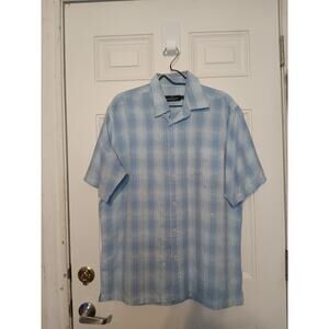 Bugatchi Uomo Mens Small L Plaid Short Sleeve Button Up Shirt Blue Casual